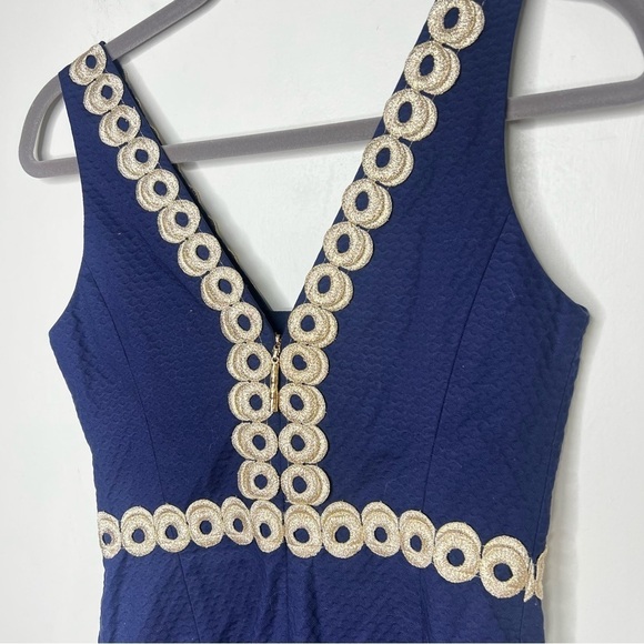 Lilly Pulitzer Esme True Navy Gold Lace Detail Shift Dress - Picture 5 of 12